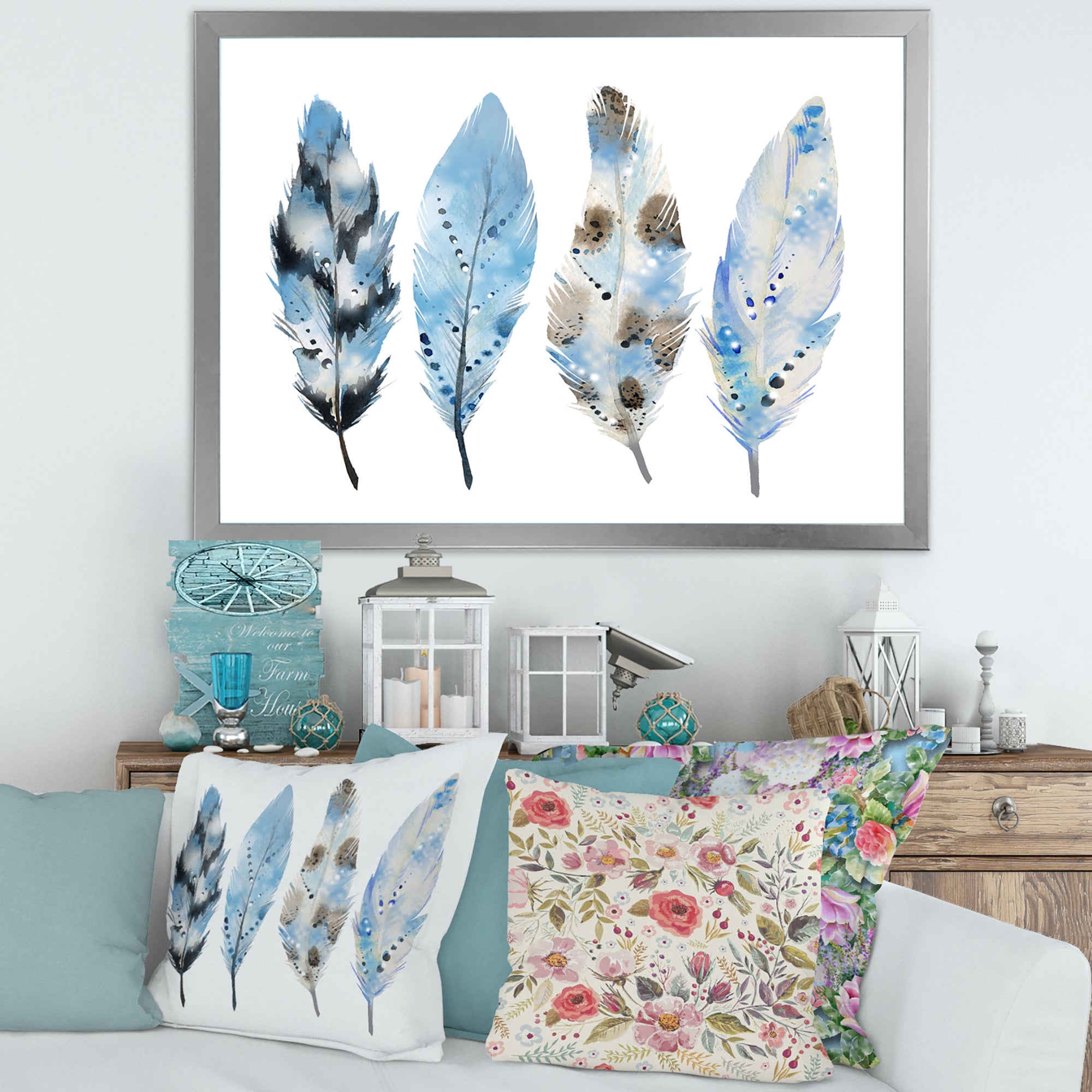 Blue Boho Feathers I