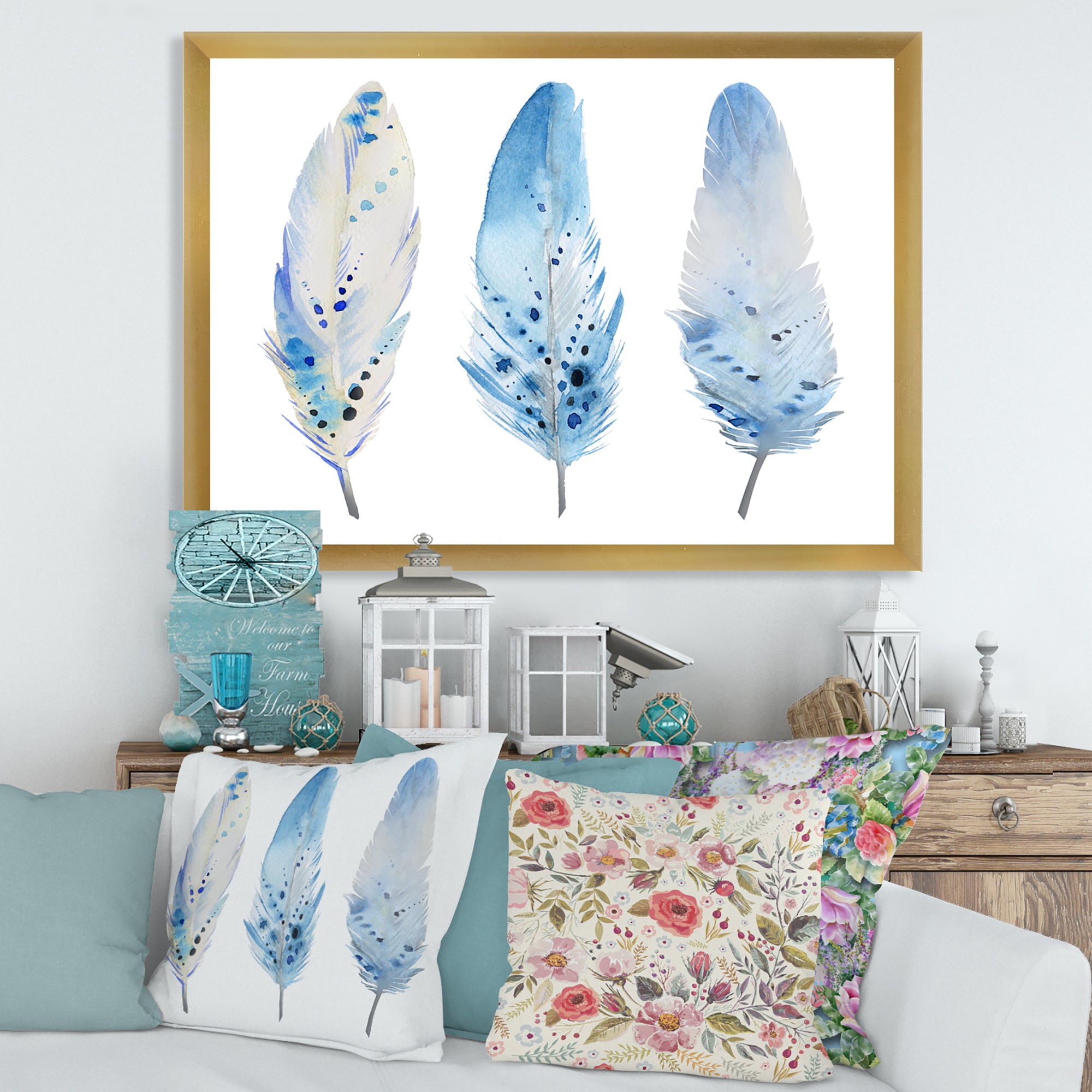 Blue Boho Feathers II