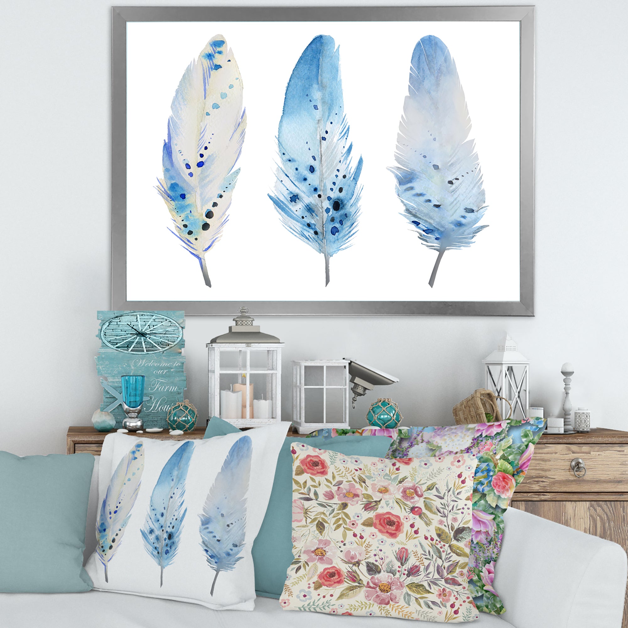 Blue Boho Feathers II