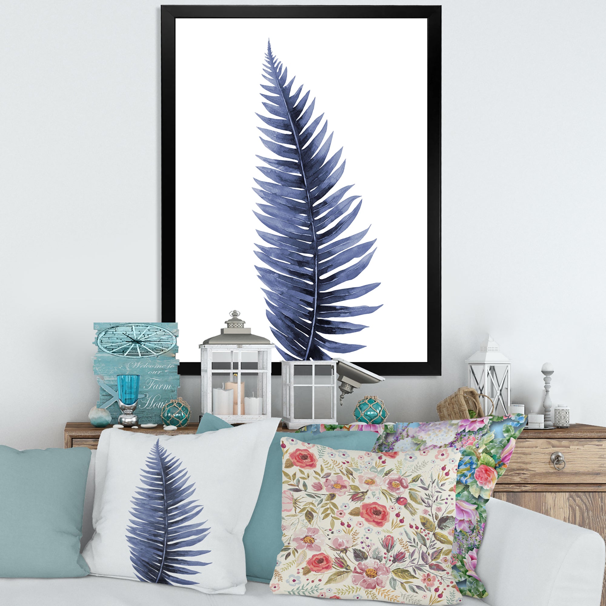 Tropical Blue Watercolour Leaves II