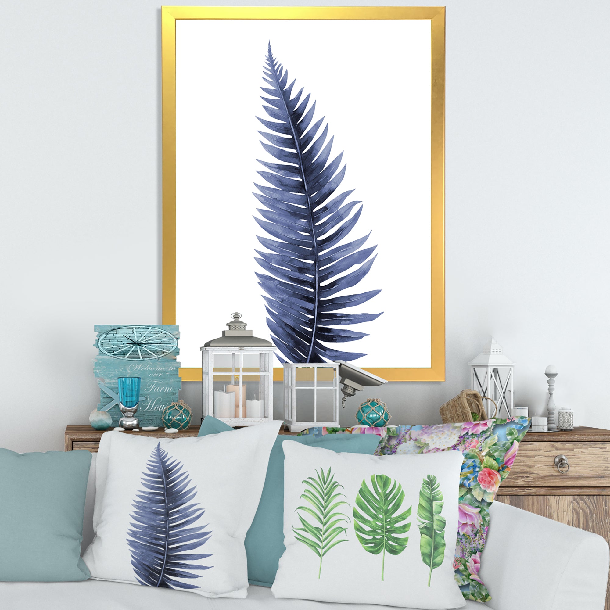 Tropical Blue Watercolour Leaves II