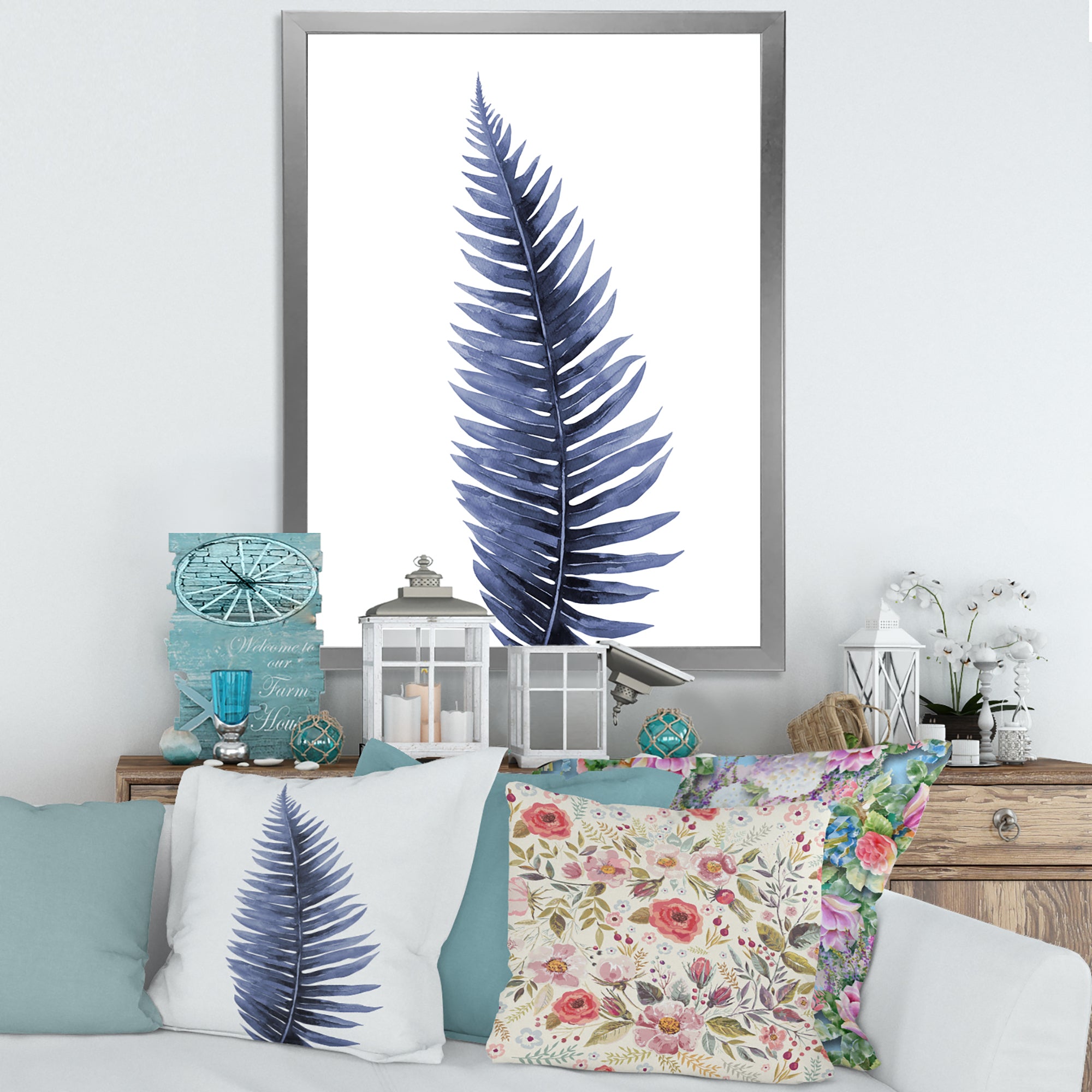 Tropical Blue Watercolour Leaves II