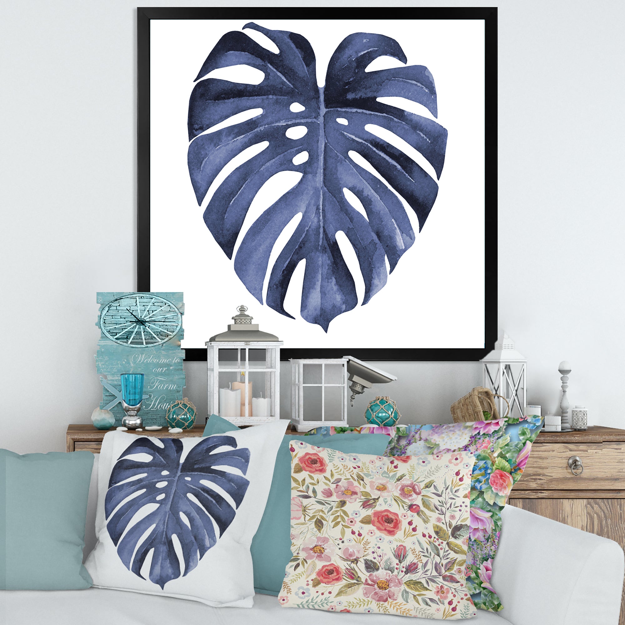 Tropical Blue Watercolour Leaves III