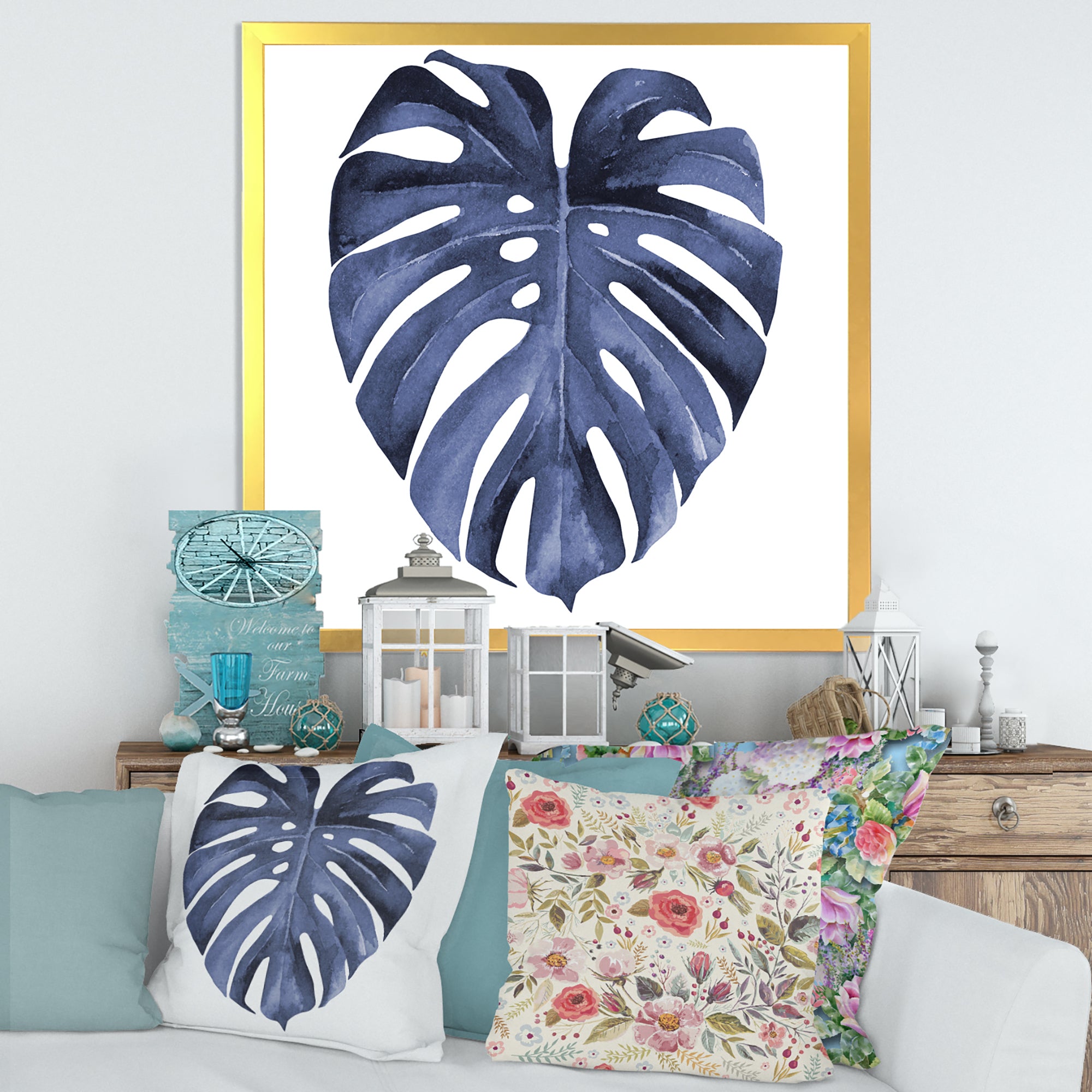 Tropical Blue Watercolour Leaves III