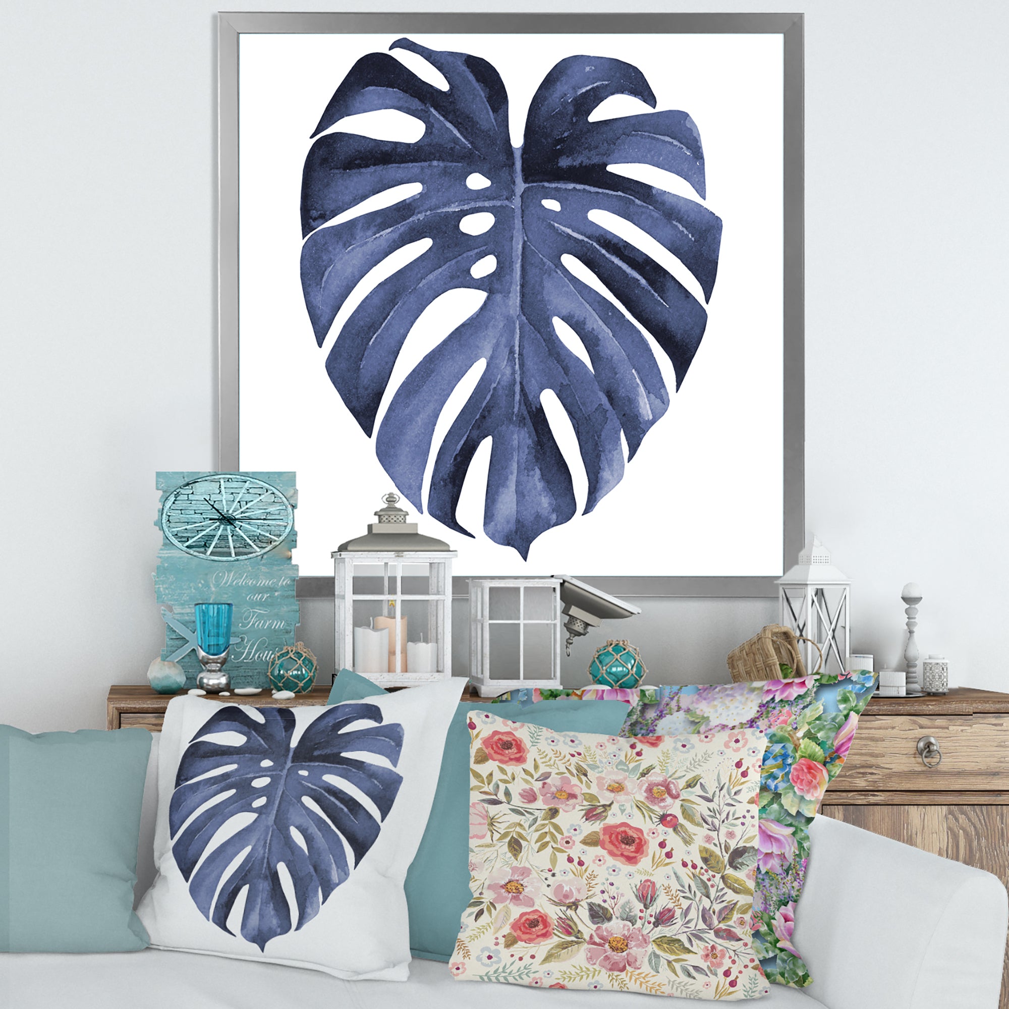 Tropical Blue Watercolour Leaves III
