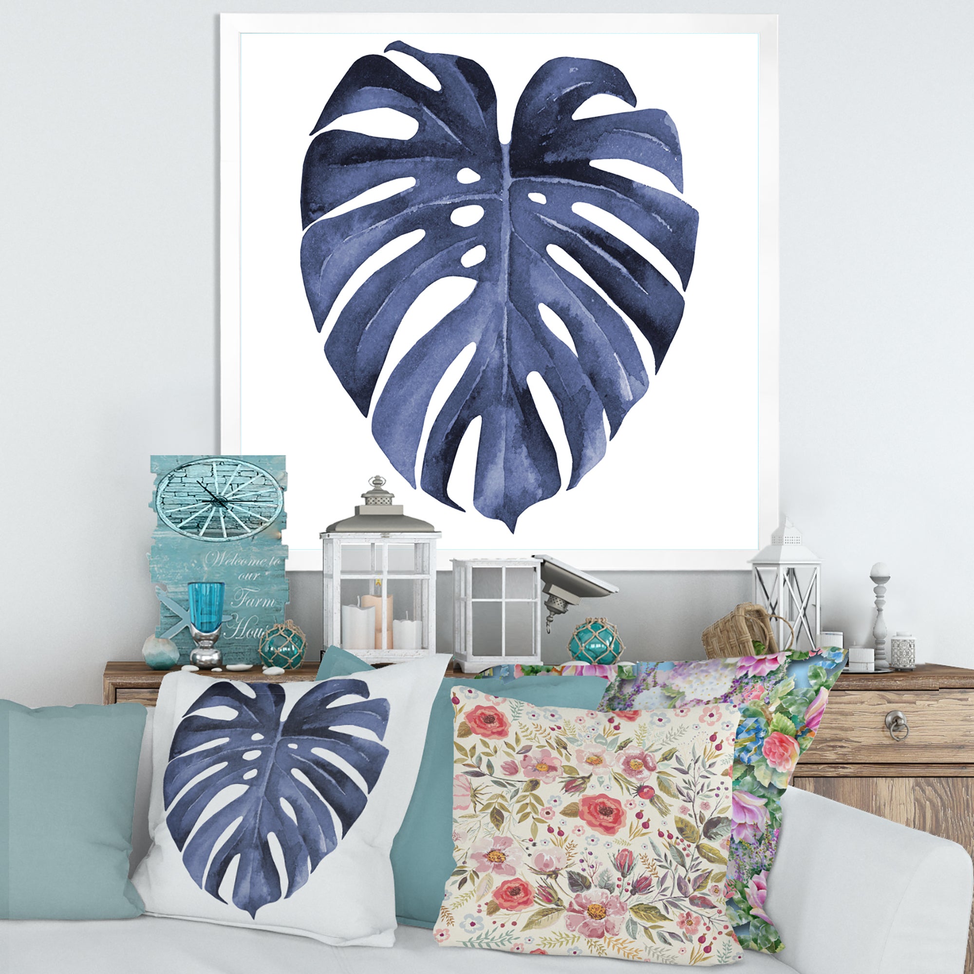 Tropical Blue Watercolour Leaves III