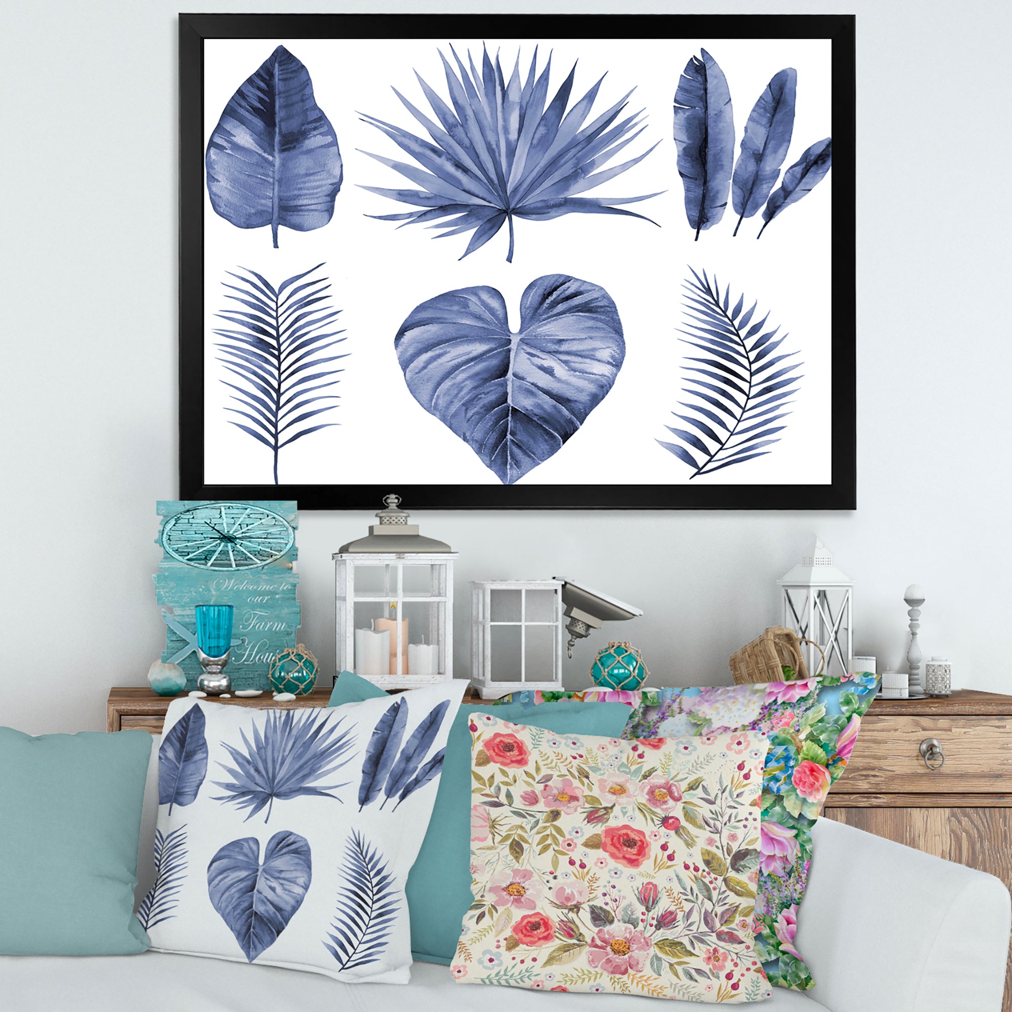 Tropical Blue Watercolour Leaves IV