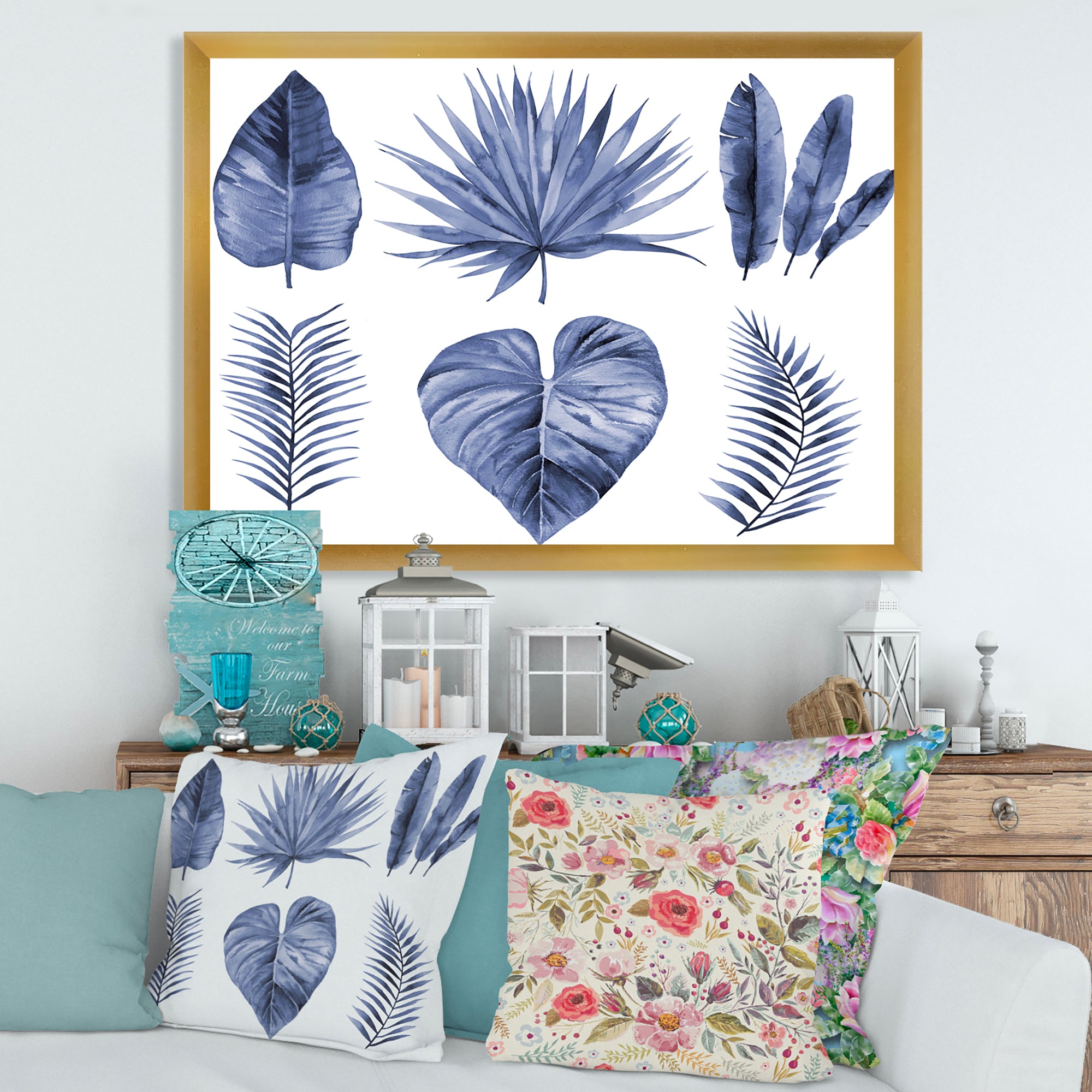 Tropical Blue Watercolour Leaves IV