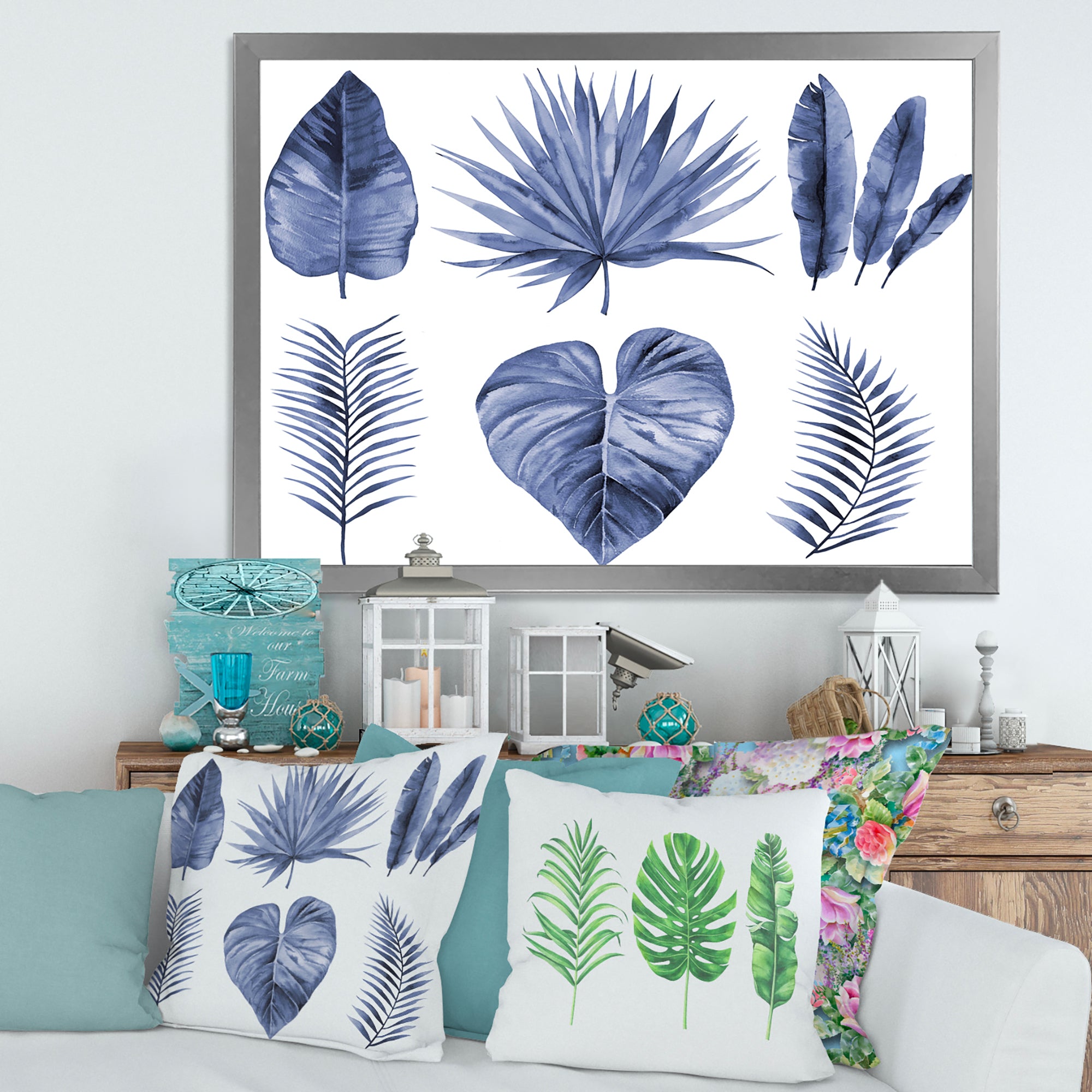 Tropical Blue Watercolour Leaves IV