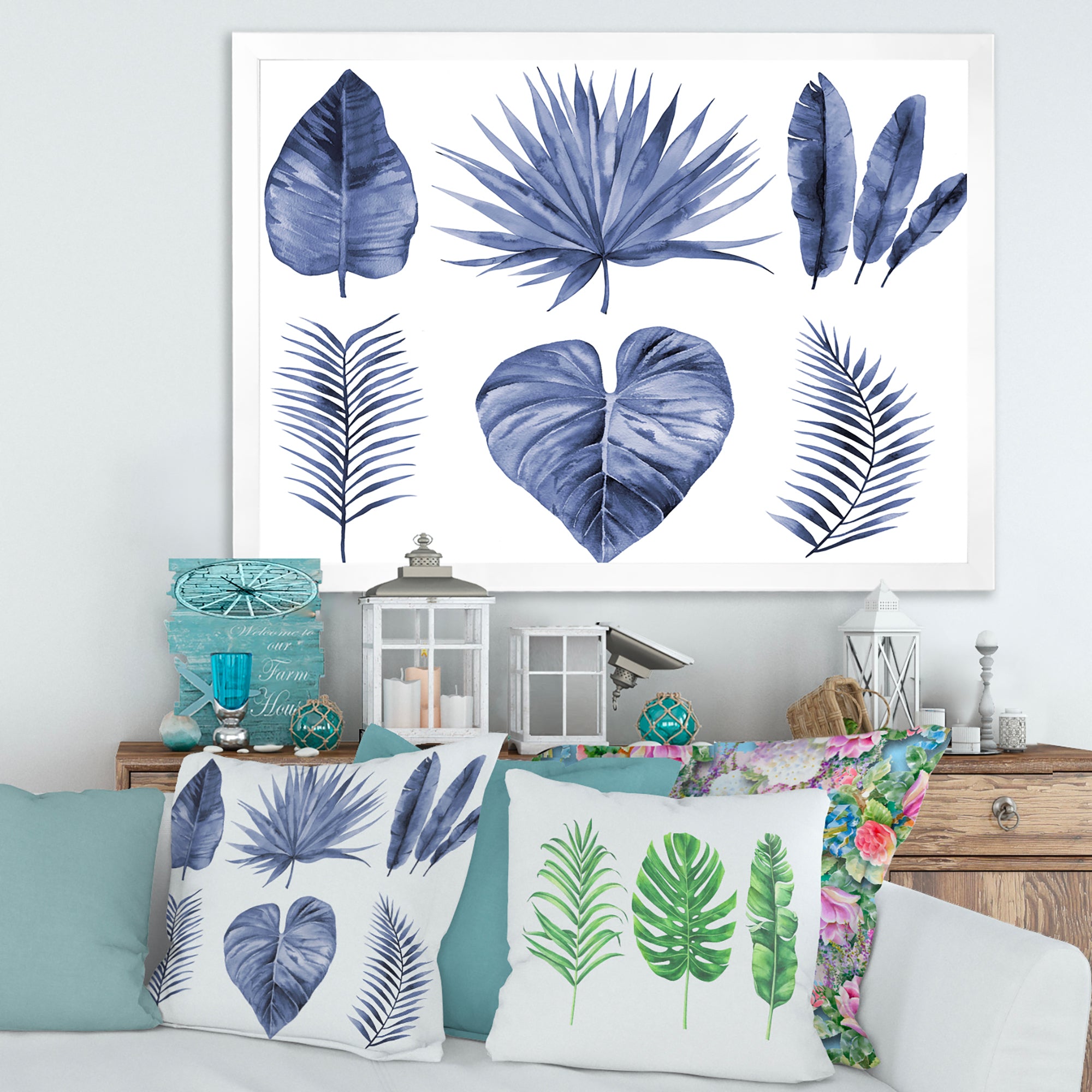 Tropical Blue Watercolour Leaves IV
