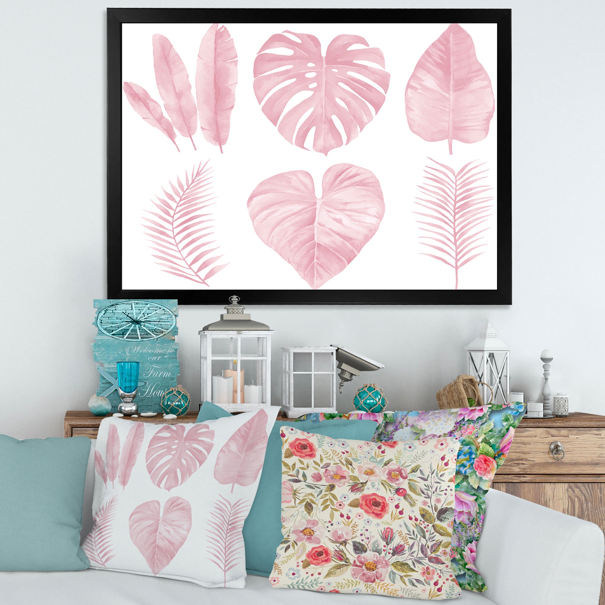 Tropical Pink Watercolour Leaves I