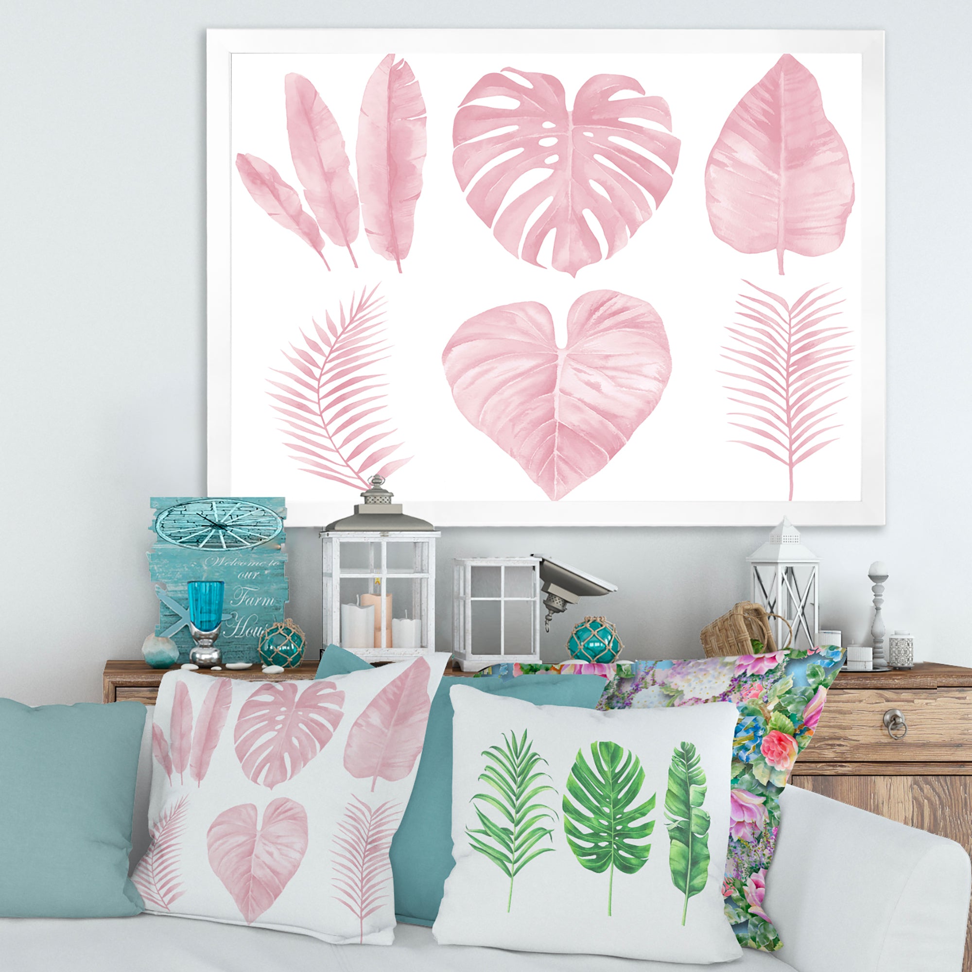 Tropical Pink Watercolour Leaves I