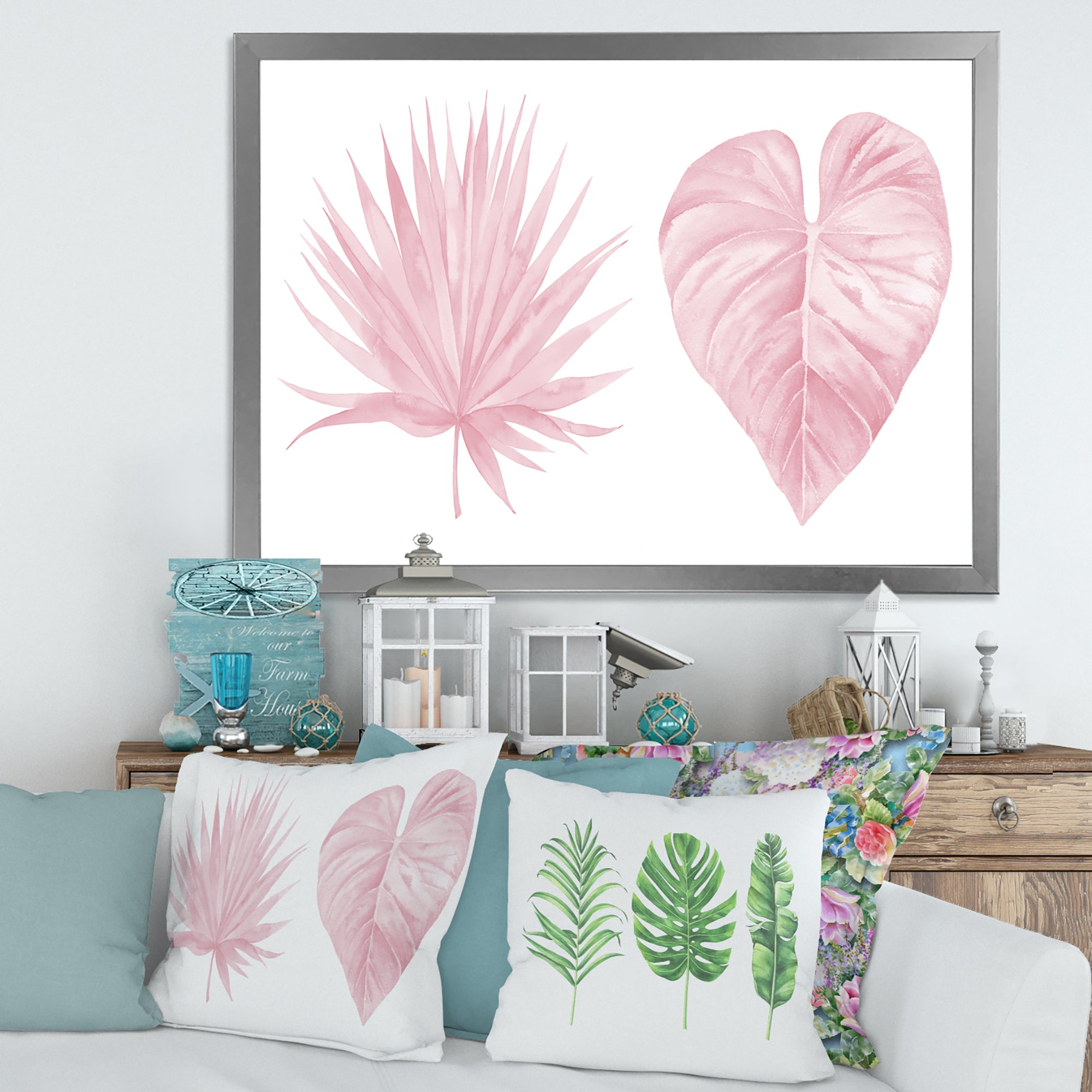 Tropical Pink Watercolour Leaves II