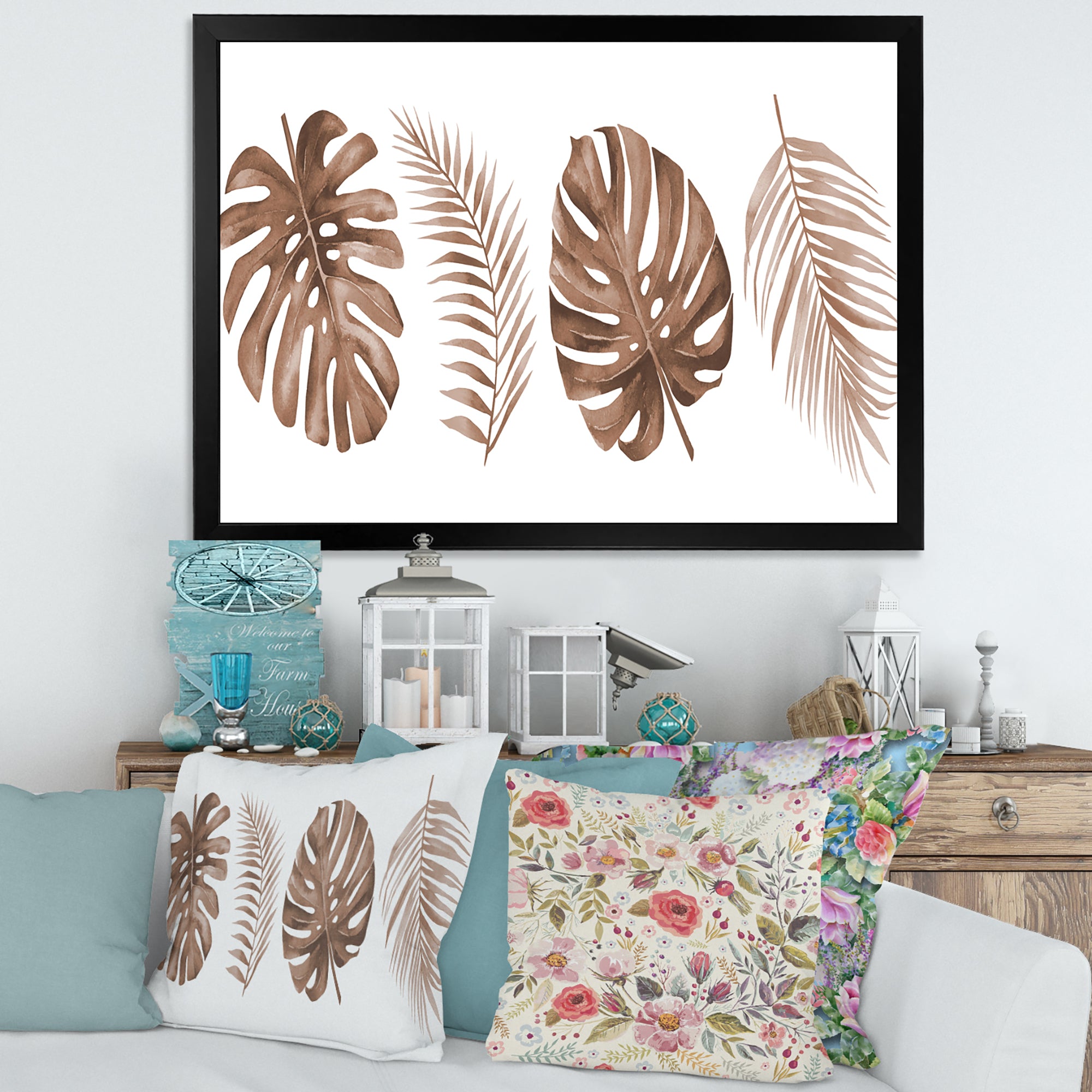 Tropical Monstera and Palm Leaf In Terracotta