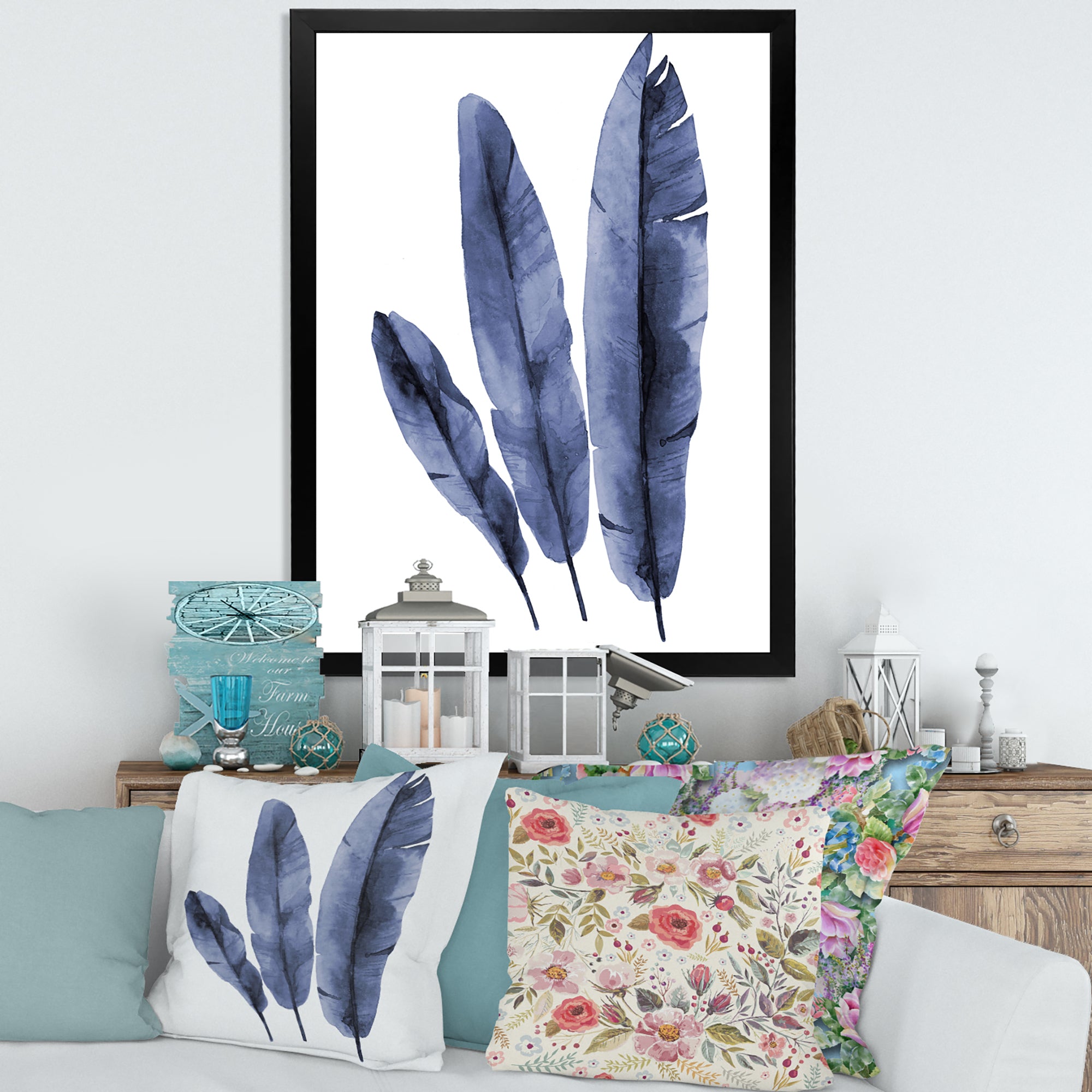 Navy Blue Tropical Banana Leaves