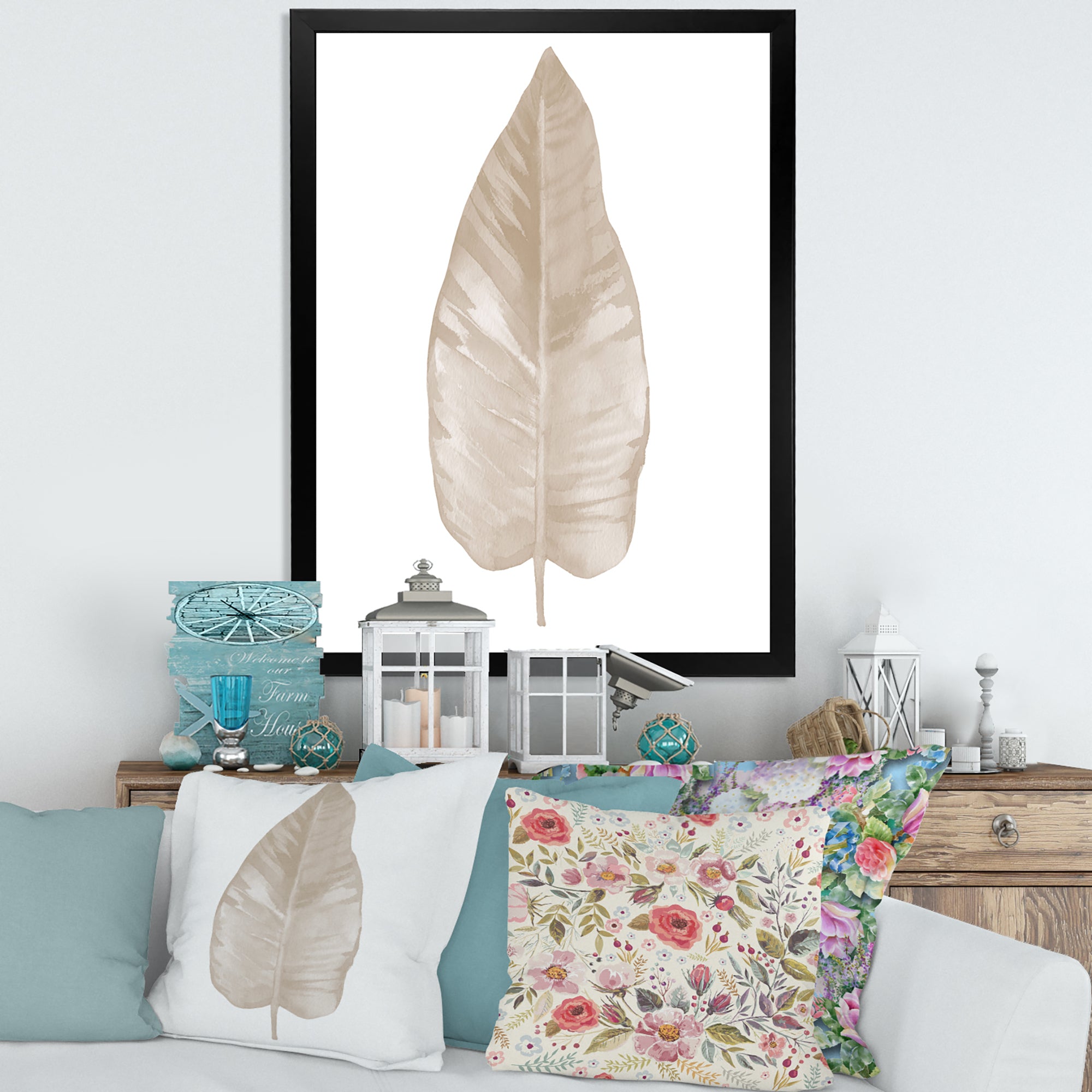 Dried Leaf Plant Beige On White