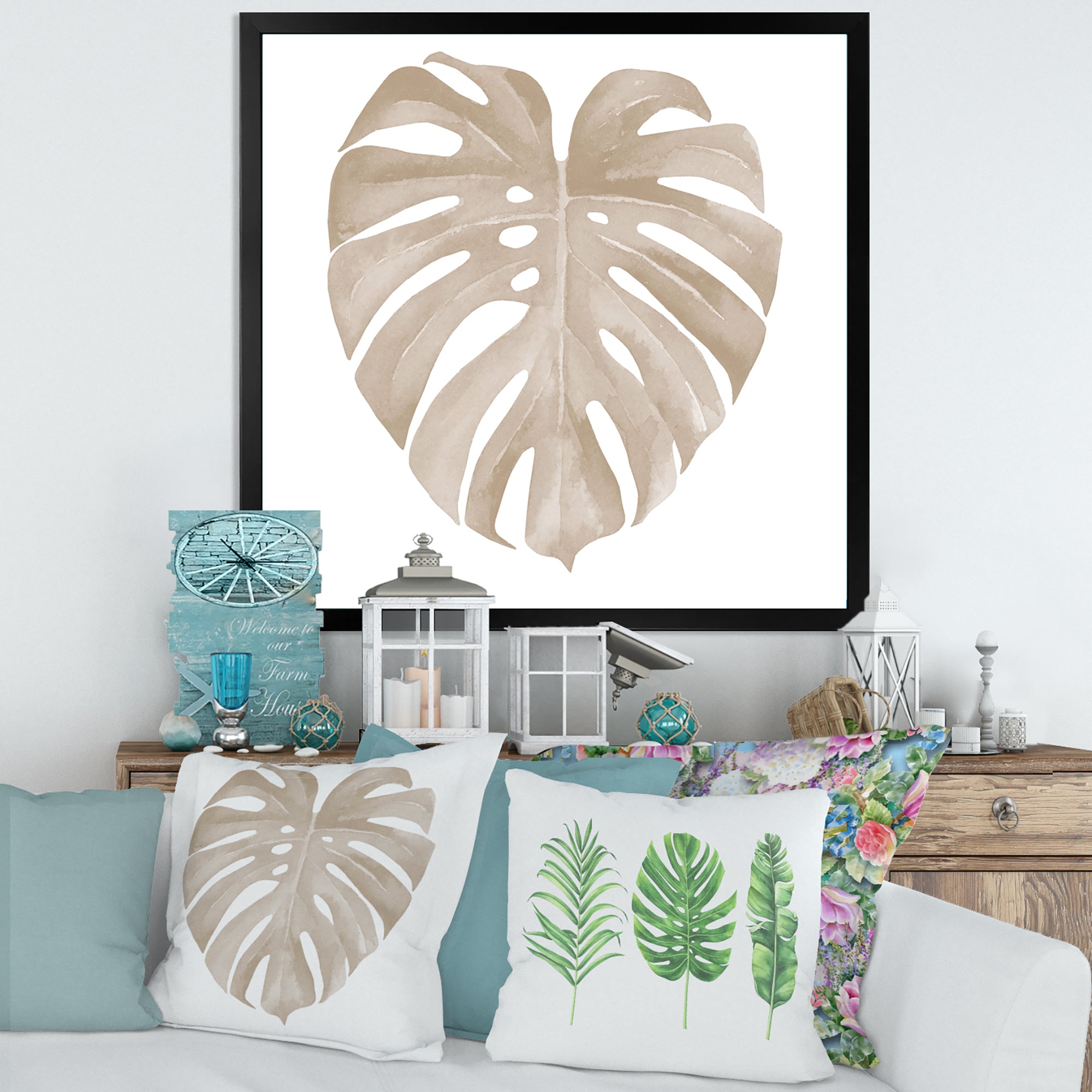 Ivory Pastel Monstera Heart Shaped Tropical Leaf