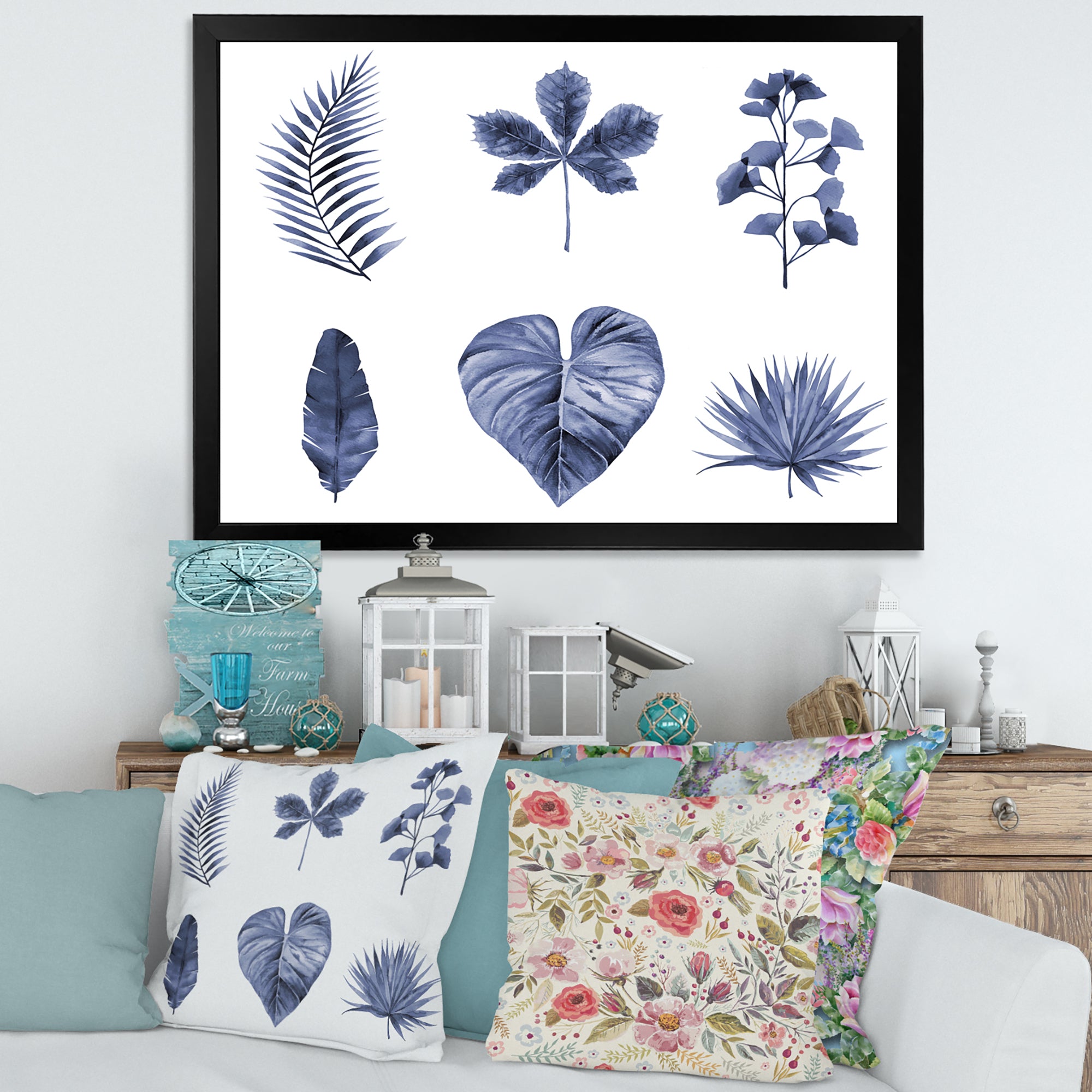 Abstract Blue Set Of Plant Leaves