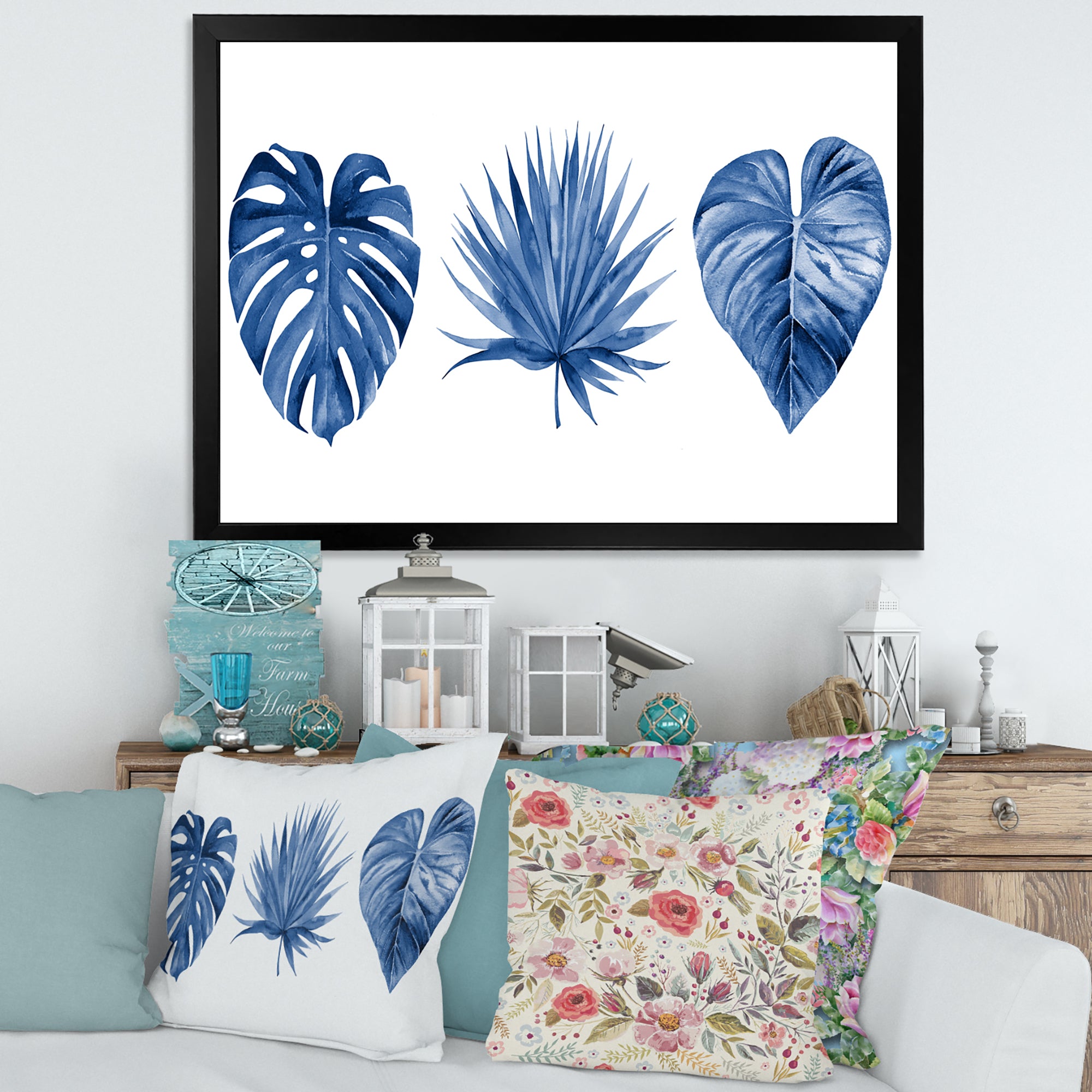 Classic Blue Tropical Leaves