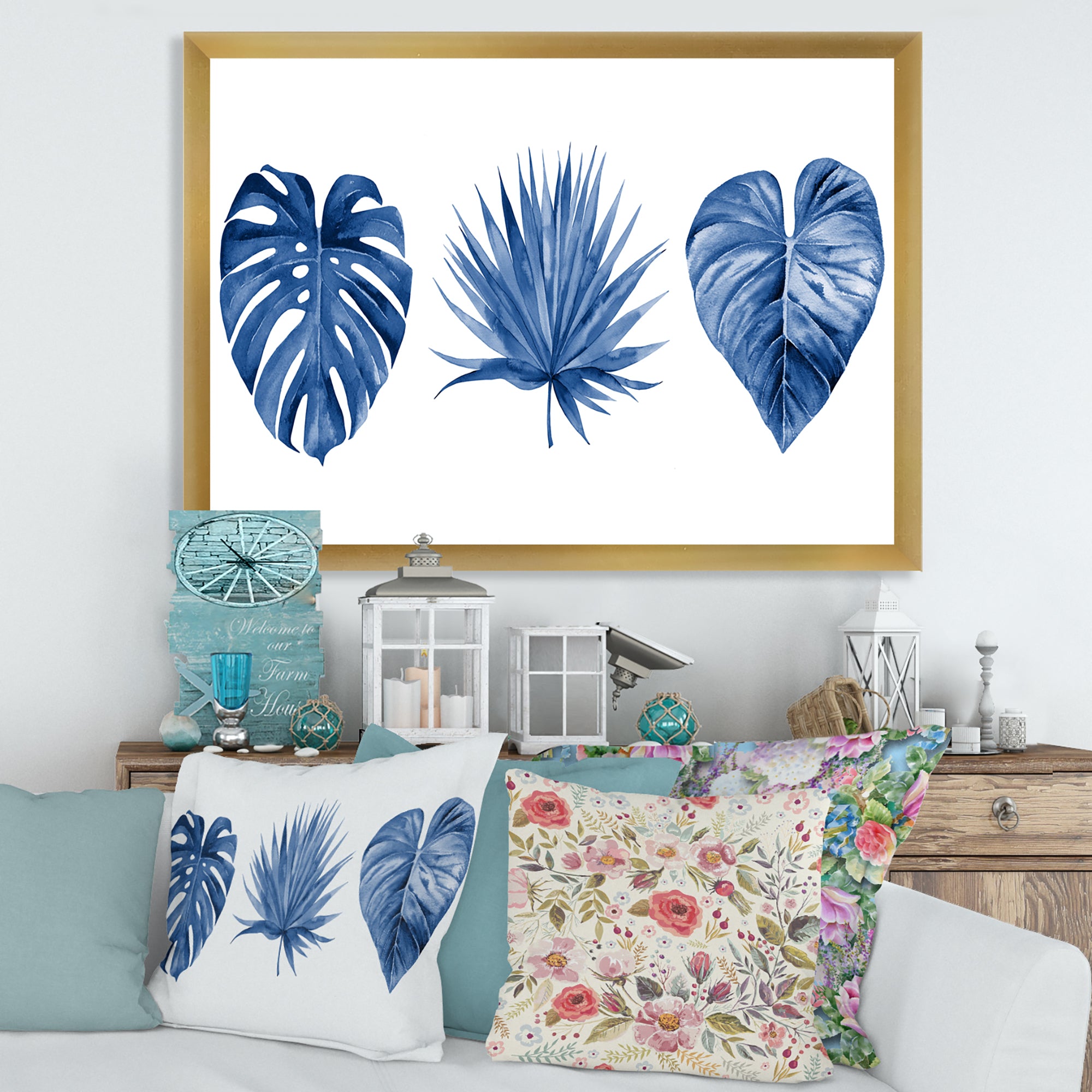 Classic Blue Tropical Leaves