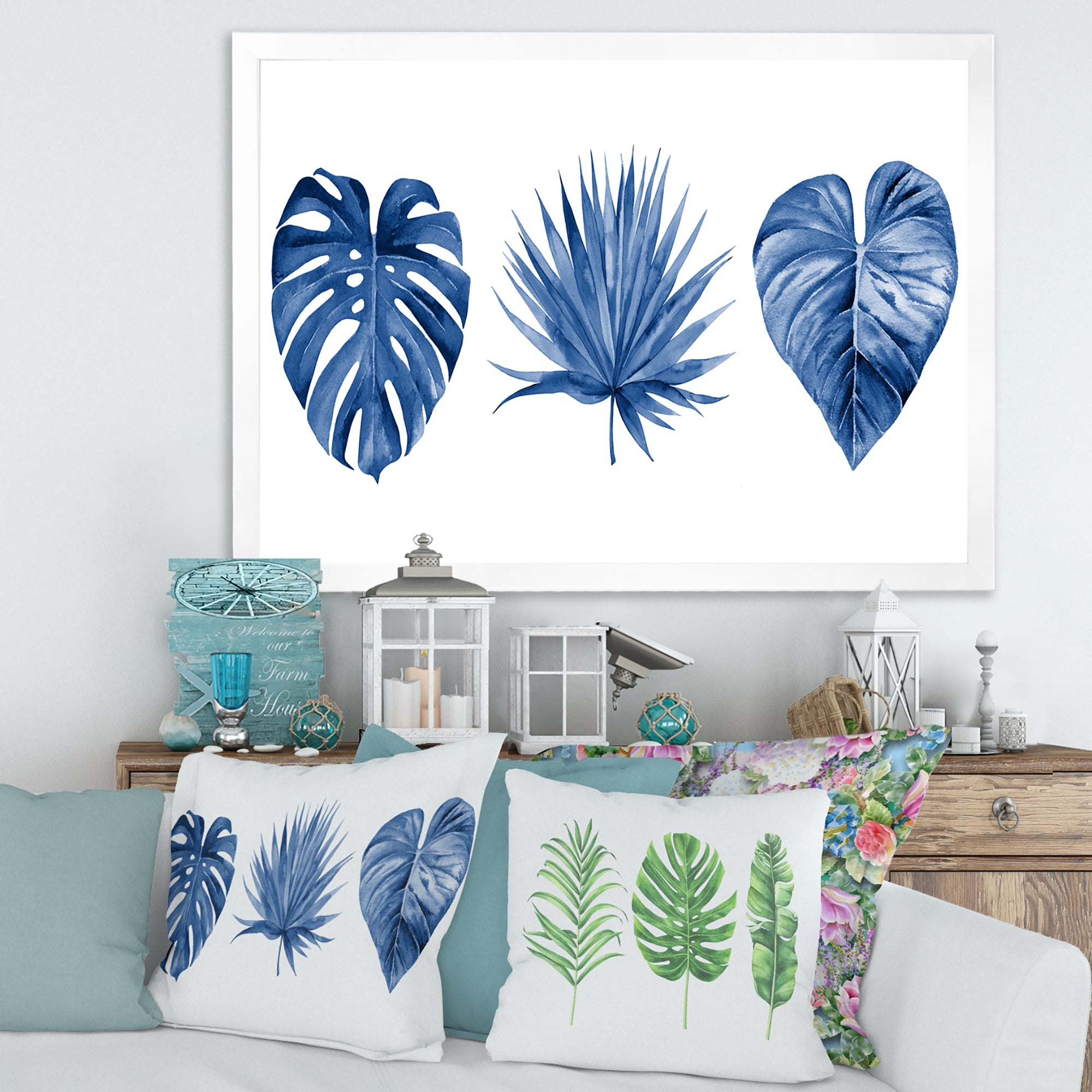 Classic Blue Tropical Leaves