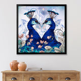 Two Blue Peacocks With Wildflowers