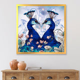 Two Blue Peacocks With Wildflowers