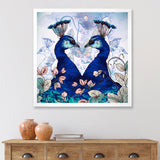 Two Blue Peacocks With Wildflowers