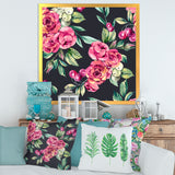 Red VIntage Roses and Berries On Black