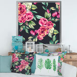 Red VIntage Roses and Berries On Black