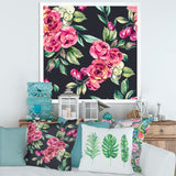 Red VIntage Roses and Berries On Black