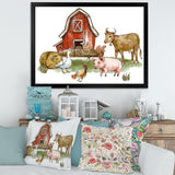 Farm House With Goose Chicken Cow Pig and Haystack