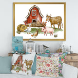 Farm House With Goose Chicken Cow Pig and Haystack