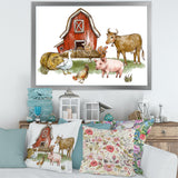Farm House With Goose Chicken Cow Pig and Haystack