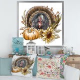 Thanksgiving Vintage Turkey Sunflowers and Pumpkin