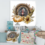 Thanksgiving Vintage Turkey Sunflowers and Pumpkin