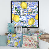 Lemon Ornament On Blue Geometrical Pattern I