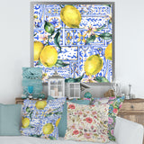 Lemon Ornament On Blue Geometrical Pattern I