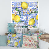 Lemon Ornament On Blue Geometrical Pattern I