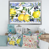 Lemon Ornament On Blue Geometrical Pattern II