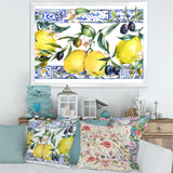 Lemon Ornament On Blue Geometrical Pattern II