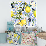 Lemon Ornament On Blue Geometrical Pattern III