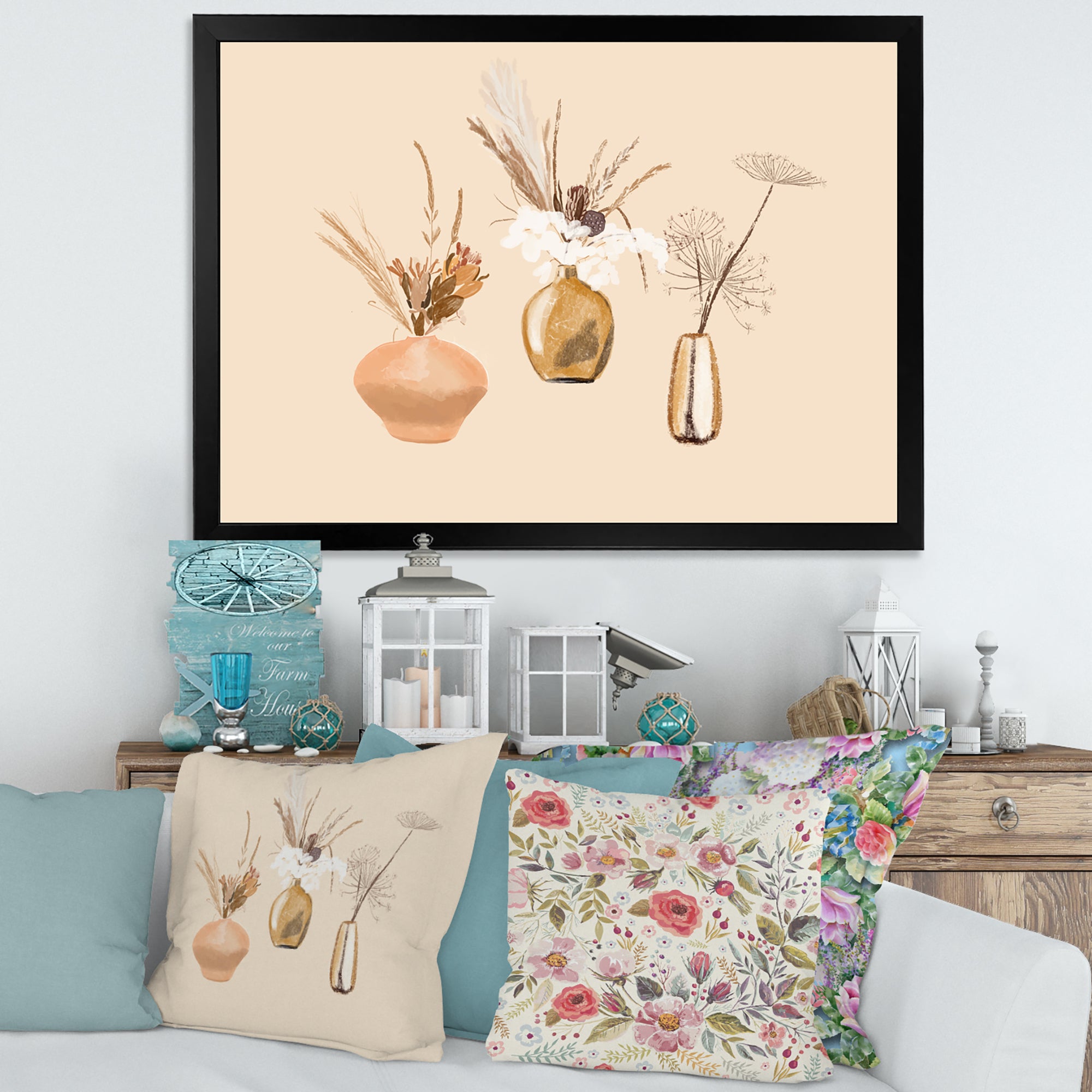 Bouquets Of Wildflowers In Gold Vases I