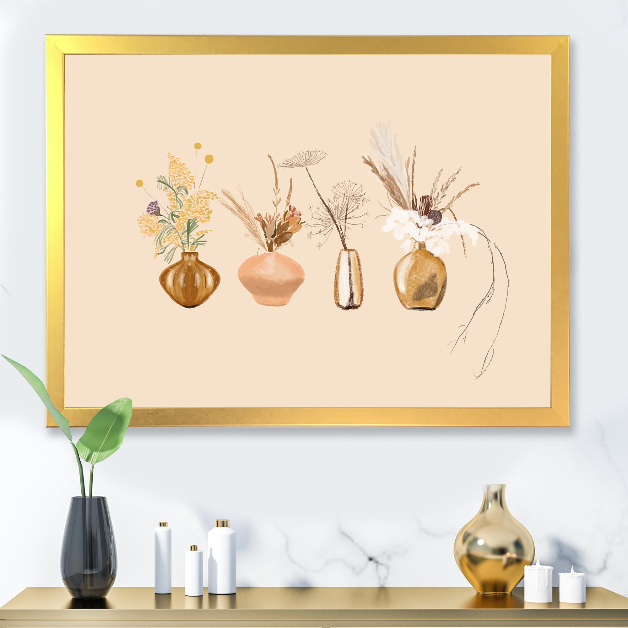 Bouquets Of Wildflowers In Gold Vases II