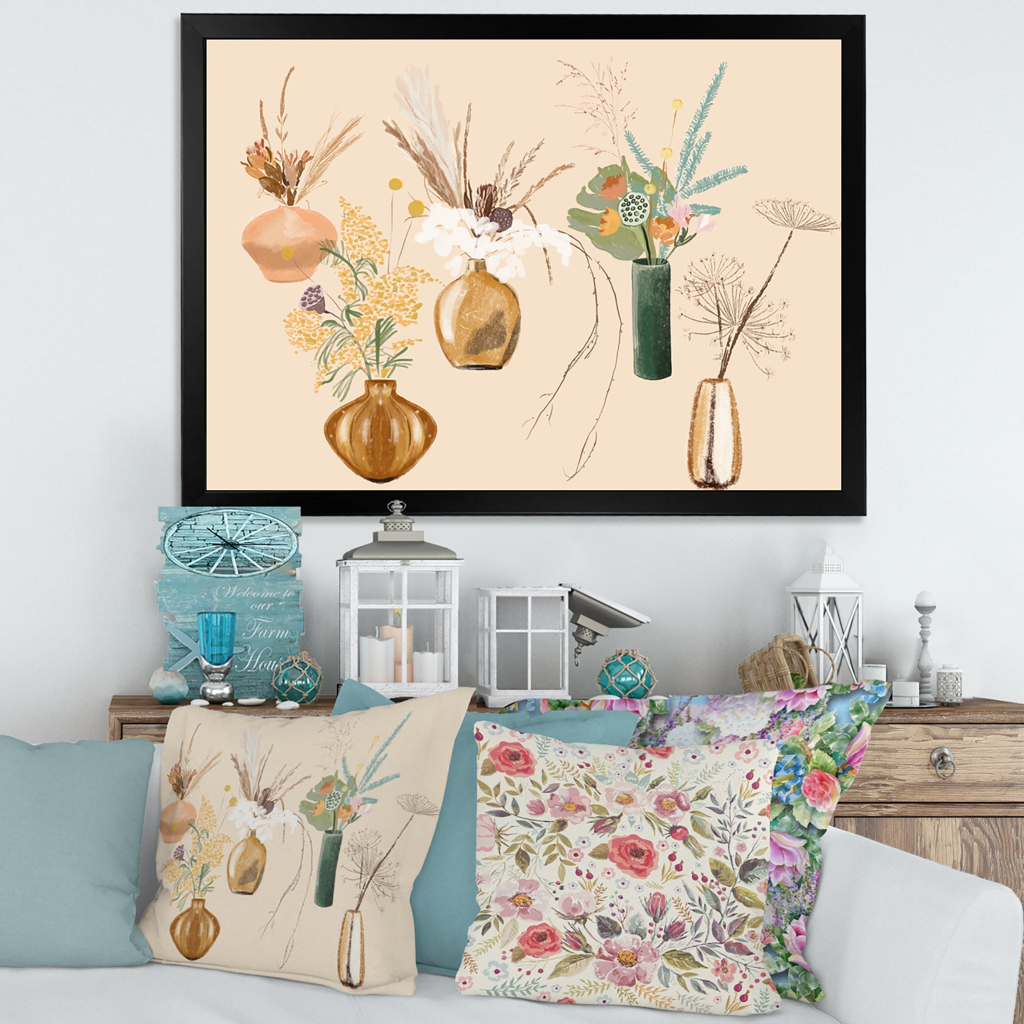 Bouquets Of Wildflowers In Gold Vases III