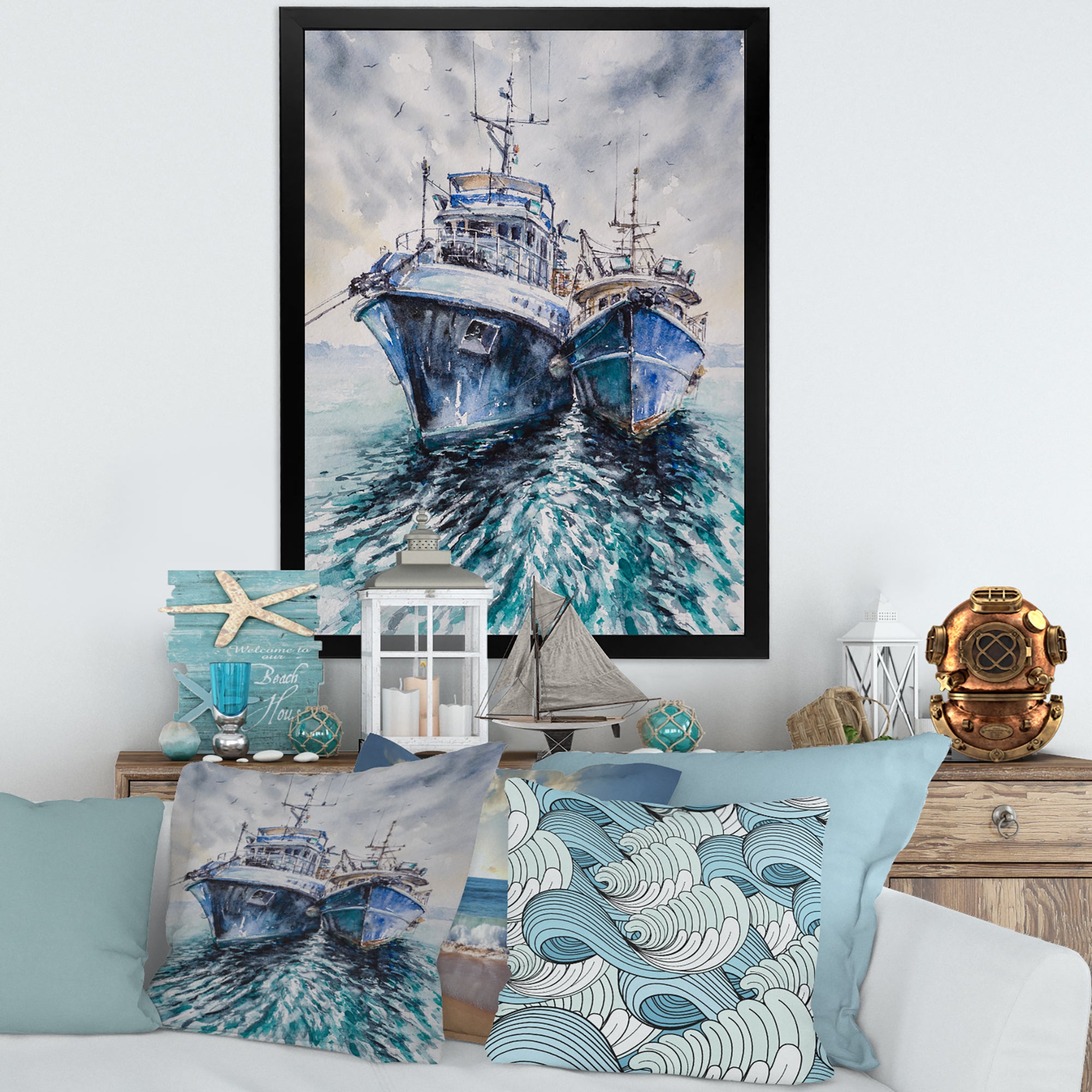 Two Fishing Boats Before A Storm Anchored