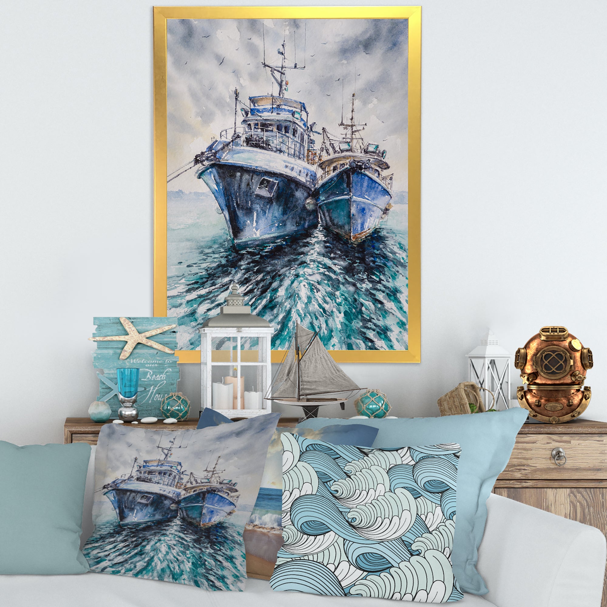 Two Fishing Boats Before A Storm Anchored