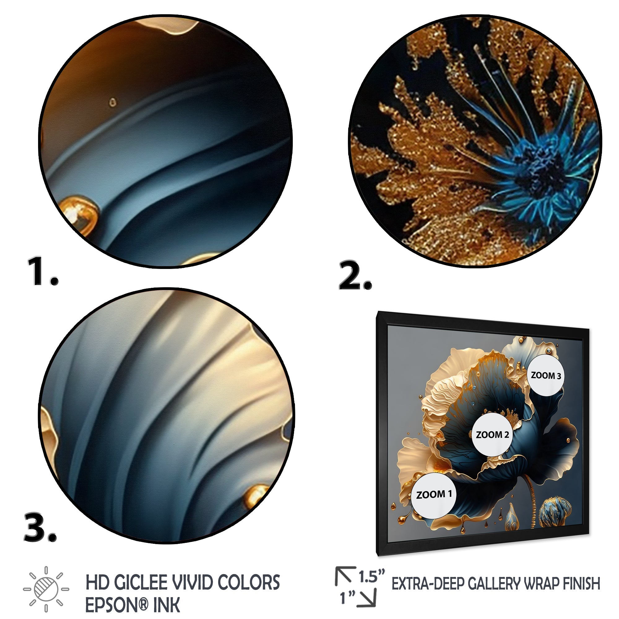 Deep Blue And Gold Single Flower IV