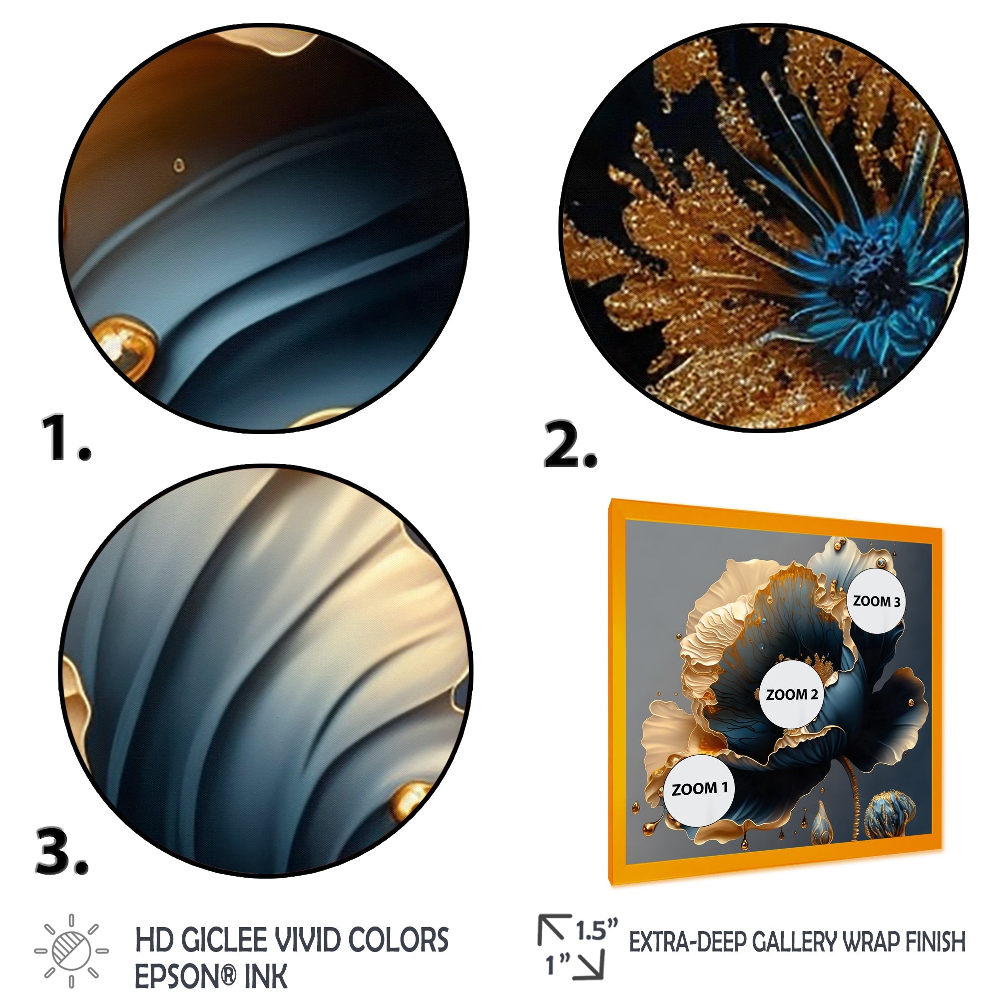 Deep Blue And Gold Single Flower IV