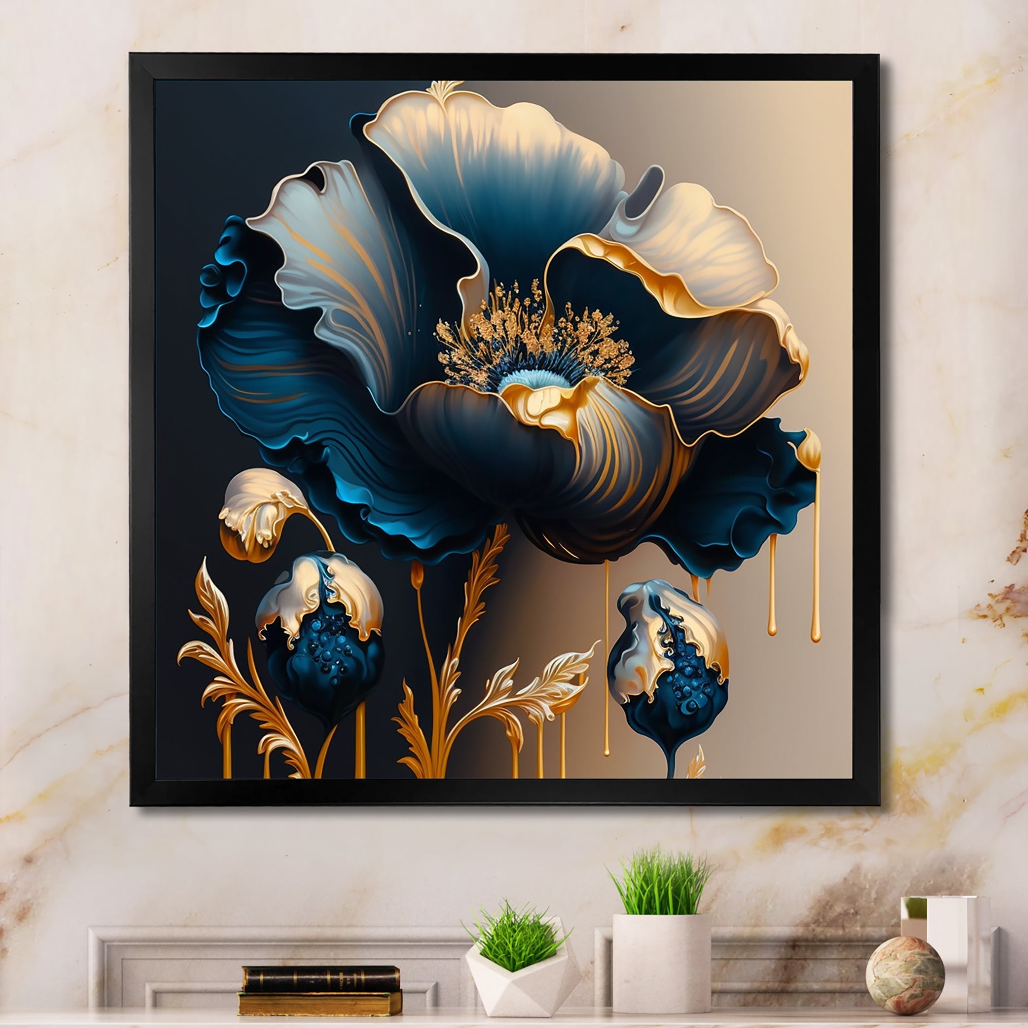 Deep Blue And Gold Single Flower V